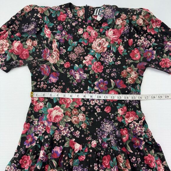 Vintage Forenza Floral Dress Large Puff Sleeve Drop Waist 80s Midi Made USA - Picture 8 of 9